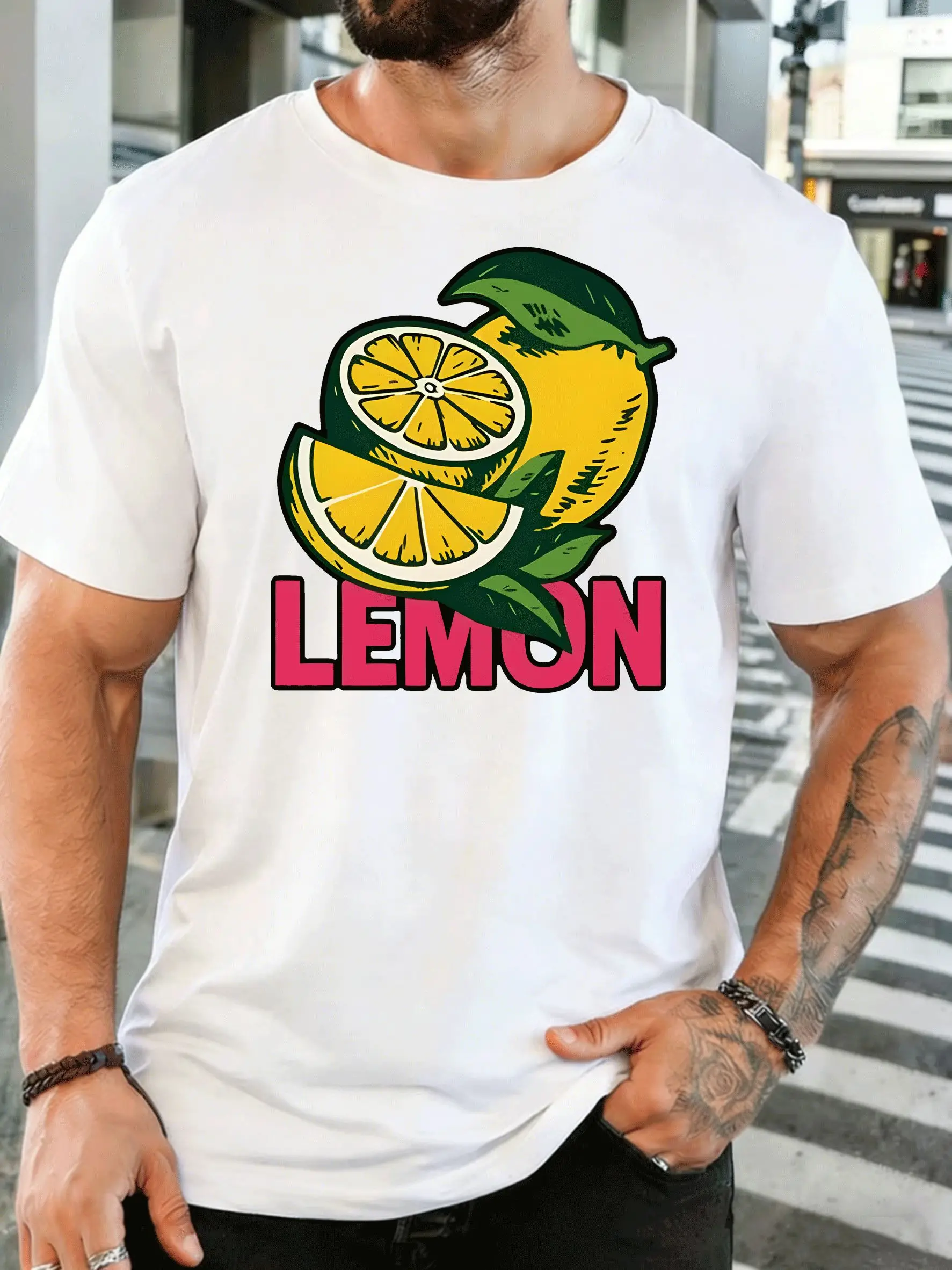 Men Short Sleeve T Shirt Fresh Lemon Graphic Tee Summer Fruit Print Tops Soft Cotton Casual Street Wear For Adult Male