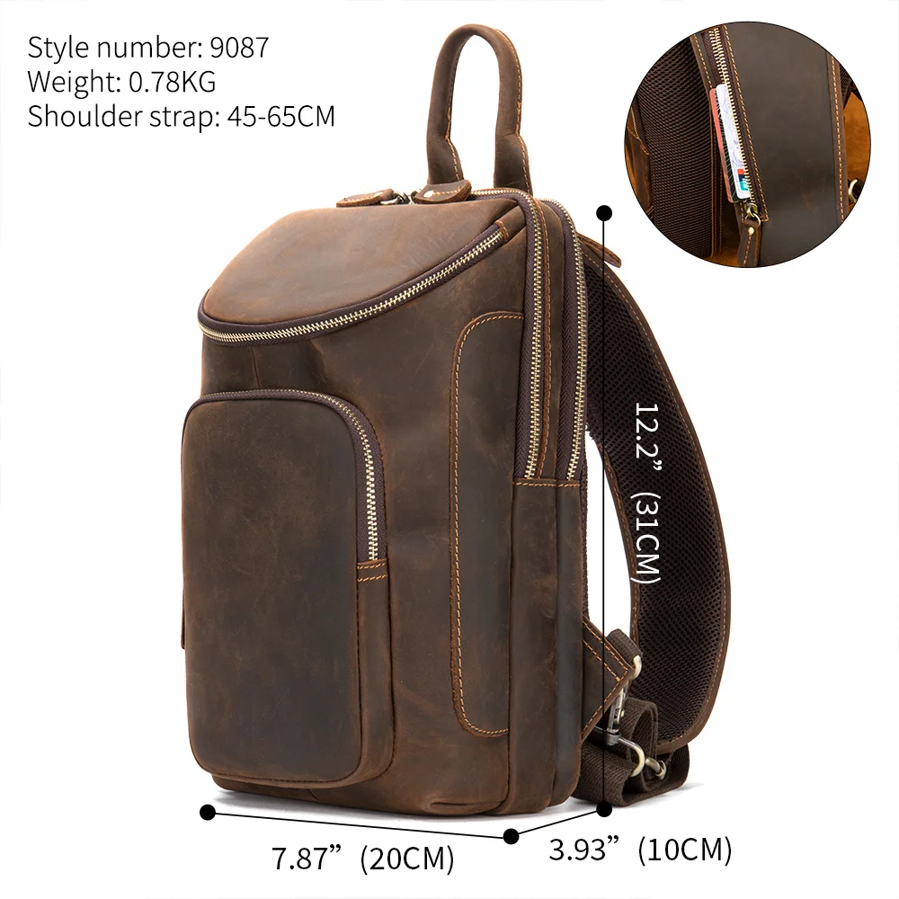 Imagem -06 - Bolsa de Peito de Couro Maluca Masculina Mochila Tiracolo para Marido Bolsa de Estilinche Vintage Bolsa de Ombro Masculina 9087