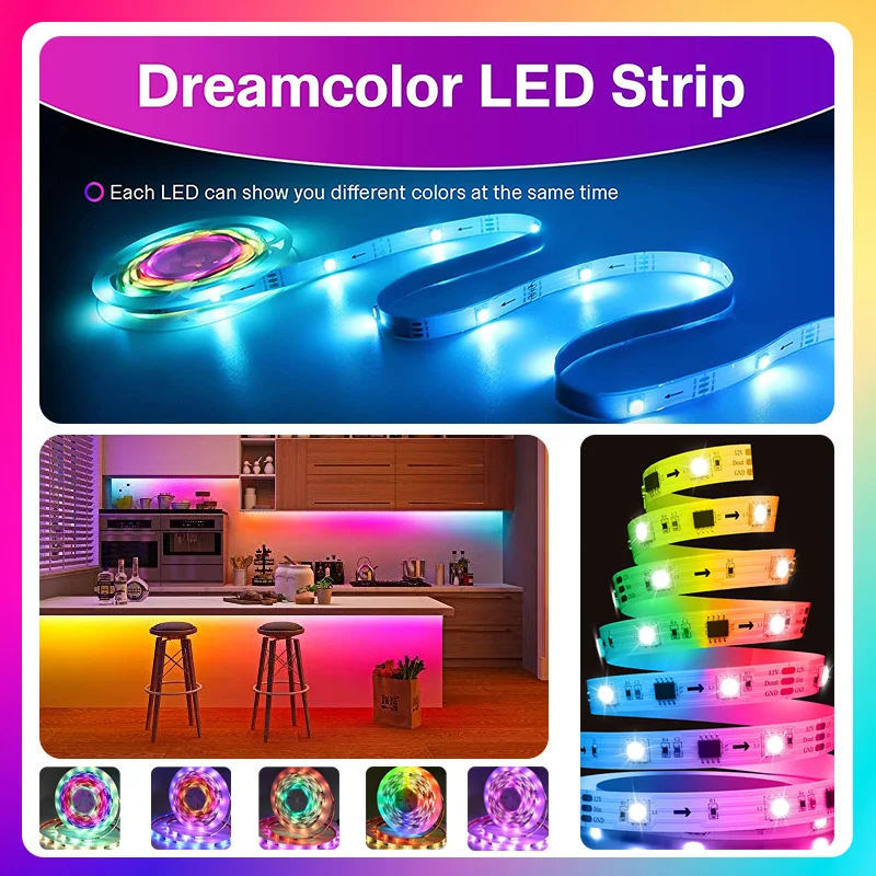 WIFI 65.6ft  ws2811 LED Strip Lights Magic Home APP Control Addressable LED Lamp work with Alexa Google Assistant For Home Room