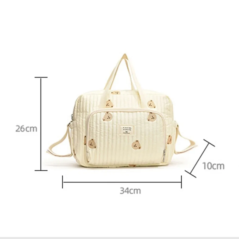 Mommy Diaper Bag Large Capacity Print Embroidery Zipper Handbag Beige Newborn Nappy Pouch Portable Single Shoulder Women's Bag image 6