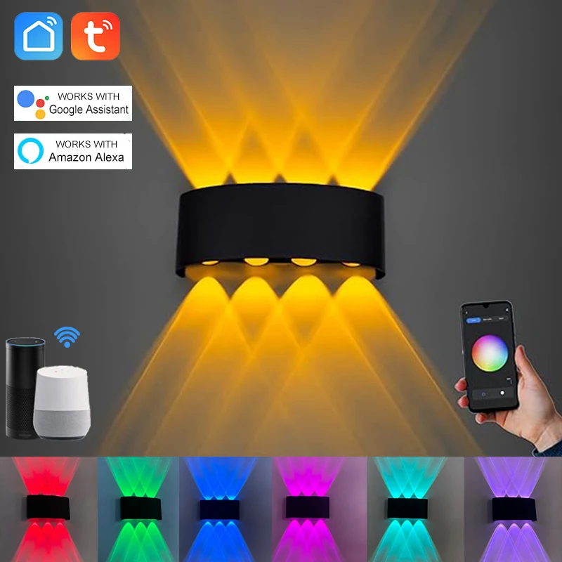 

Настенный светильник Tuya Up and Down Smart Life APP RGB Открытый крыльцо Цветной свет Вечеринка Сад Крыльцо Освещение Работа с Alexa Google