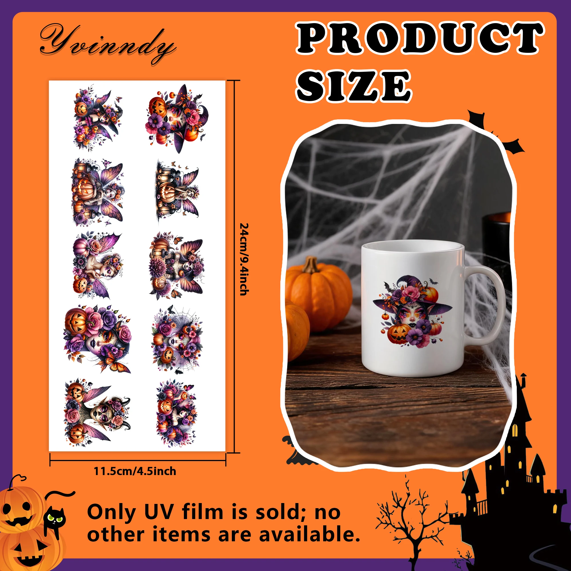 40PCS/Set Of Halloween Also Includes Witches UV DTF Transfer Stickers, Perfect For Decorating Mugs DIY Halloween Gifts(NO Cup)