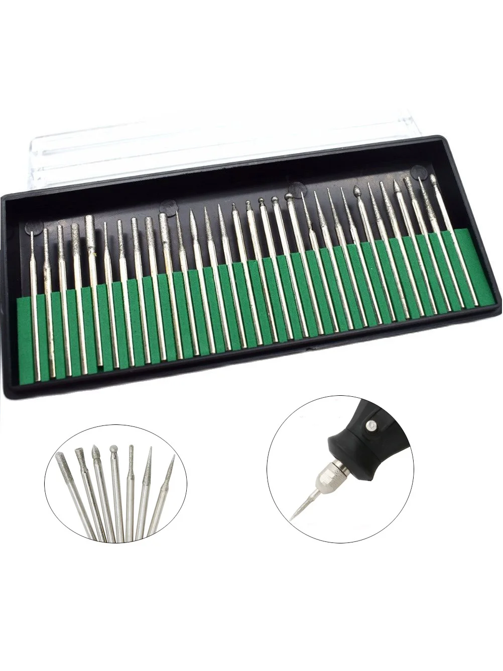 1 Box Diamond Grinding Head Stone Jade Carving Engraving Burrs 2.35mm Shank Polishing Bit Accessories Jewelry Tools