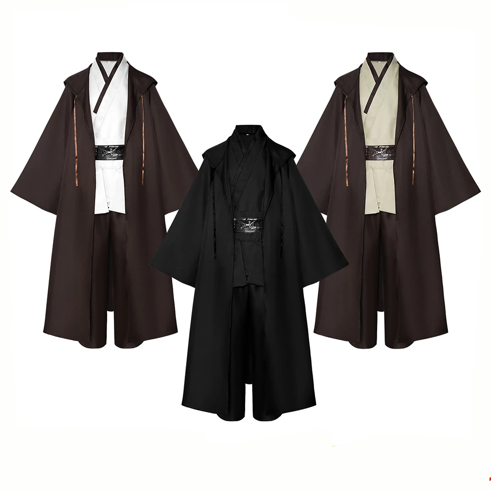 

Obi Wan Kenobi Cosplay Costume Men Robe Adult Knight Costume Party Hooded Uniform Set Halloween Cosplay Cloak Tops Pants Outfit