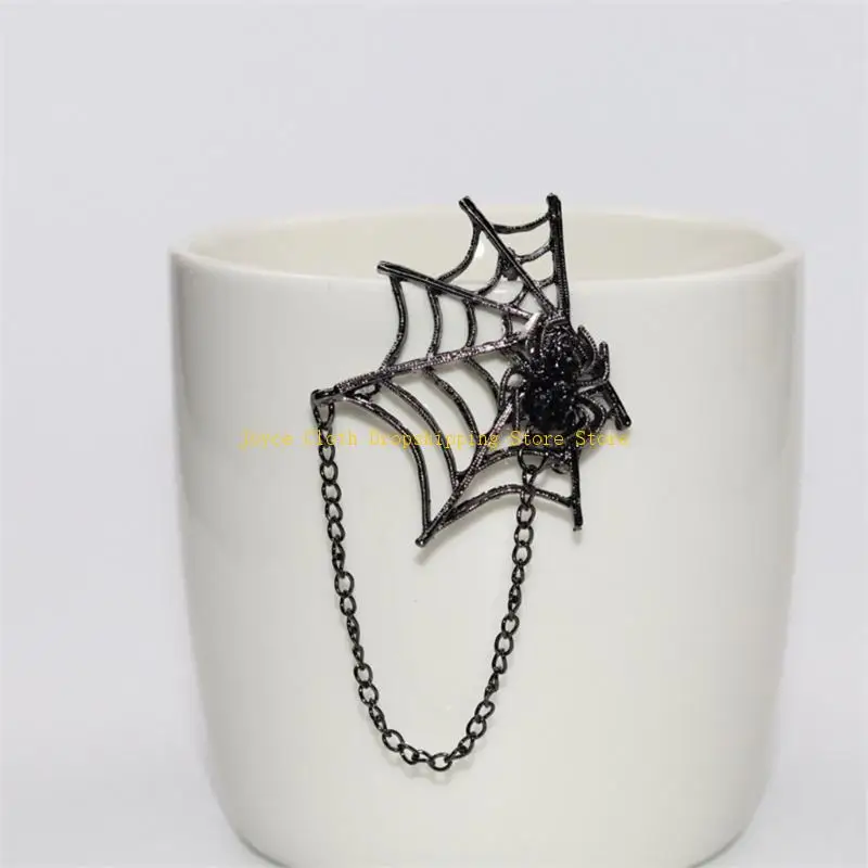 Spinnennetz-Brosche mit Kette, Punk-Spinnennetz-Anstecknadel, Brosche, Halloween-Kostüm, Schmuck, Zubehör für Damen und Herren,
