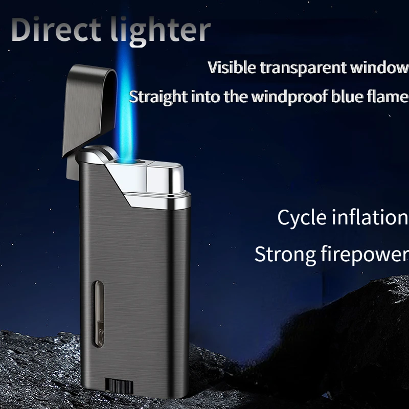 

Newest Portable Men's Inflatable Direct-into Windproof Lighter Cigar Blue Flame Direct-into Creative Cigarette Lighter Mini Gift