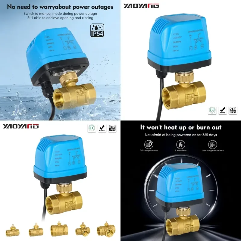 YAOYANG YYZK-H50 3-Wire NC Brass Motorized Two-Way Electric Ball Valve AC110-220V OEM CE Certified IP54 Waterproof 3/4 Water
