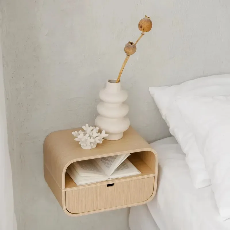 Scandinavian Style Simple Wall Mounted Oak Shelves Bedside Tables Wooden Nightstands for Bedroom Bulk Order