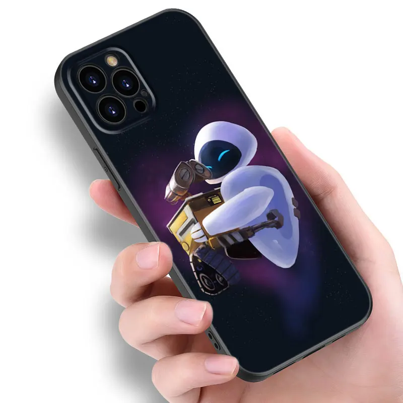 Cartoon Robot WALL-E Black Silicone Phone Case For Apple iPhone 12 13 Mini 11 14 15 16 Pro Max 7 8 Plus image 2