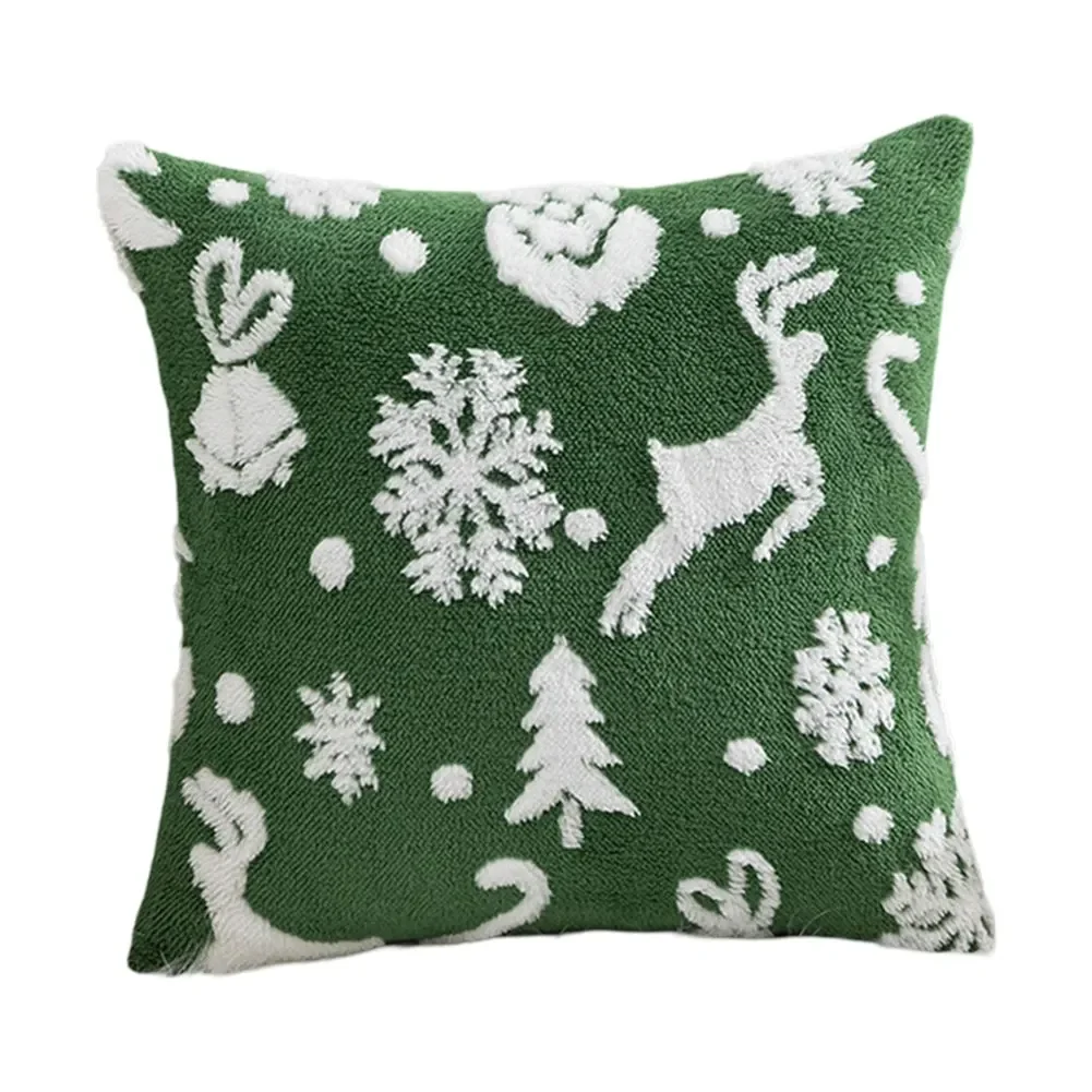 45CM Christmas Throw Pillowcase Without Core Elk Green Red Snowflake Velvet For Home Decoration Ornaments/Christmas Decorations