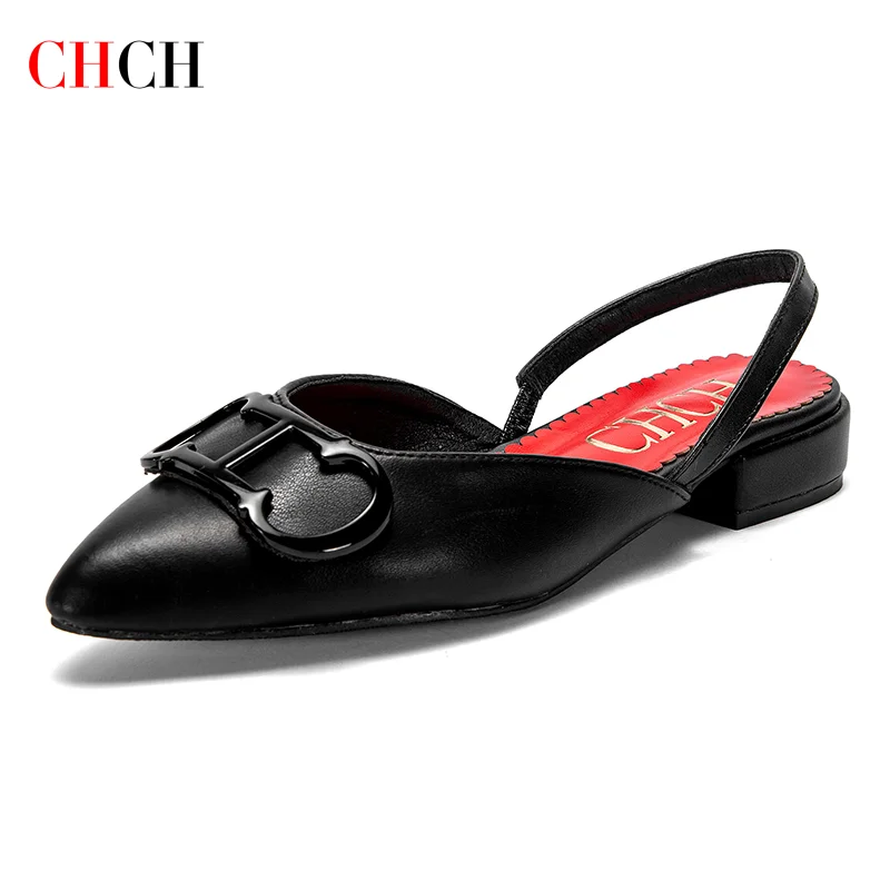 CHCH Women's Sandals 2024 New Black Pointed Flat bottomed loafers Simple Black Business Women's Shoes