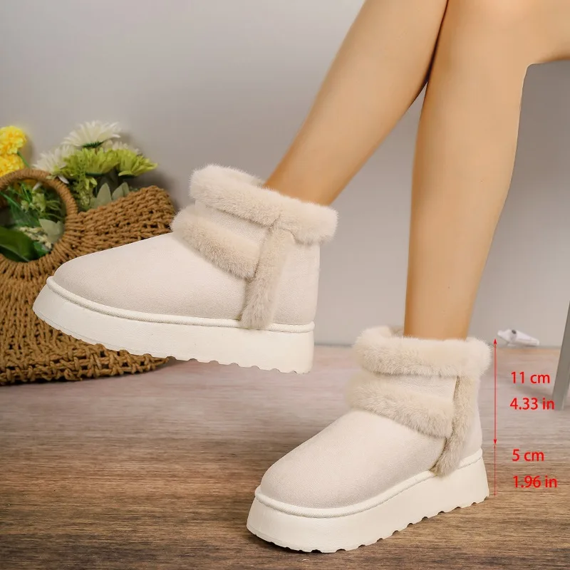 Botas de nieve antideslizantes con punta redonda para mujer, botas de media caña, cálidas y gruesas, informales, cómodas, de felpa, a la moda, para invierno