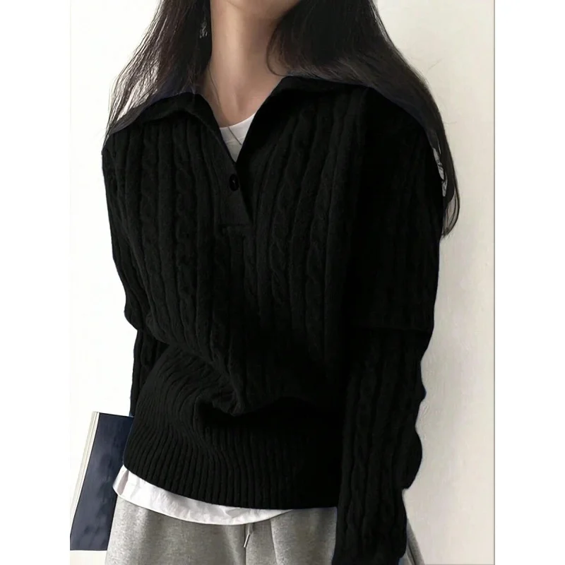 

Pure Color Twist Sweater X 43889 Knitted Wool Women's Fashion Spring 2026 Twist Design Color Sweater