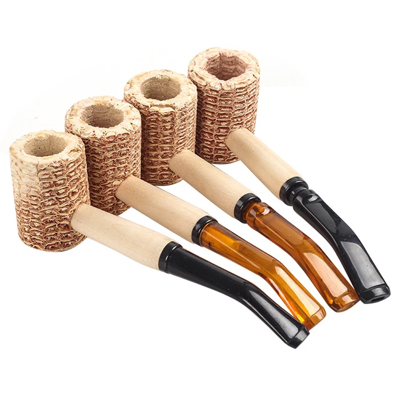 Corn Cob Tobacco Pipe as Healthy Cigarette Filter, Smoking Pipe, bent and Straight for Smoking Beginners, 1Pc