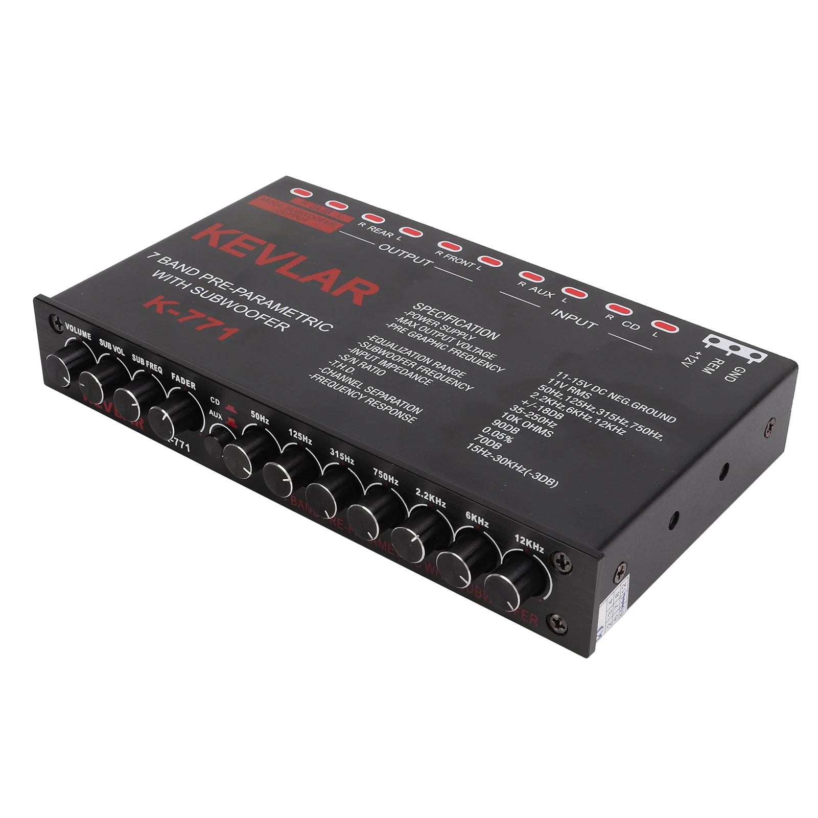 Car Audio Graphic Equalizer High Level Input Variable Gain Adjustment 7‑Band Graphic EQ Low Pass for Stereo System