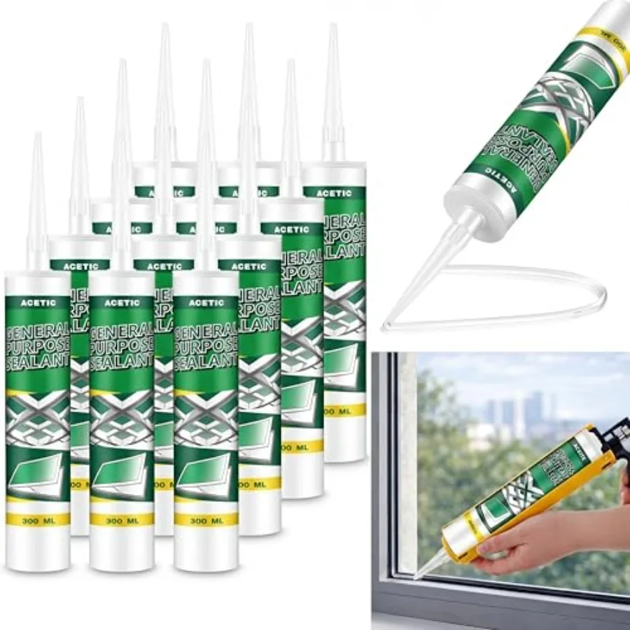 

Pack Clear Silicone Sealant Caulk 10.1 oz 100% Waterproof Silicone Sealant Adhesive Clear Caulk Tool for RV Marine Home Window