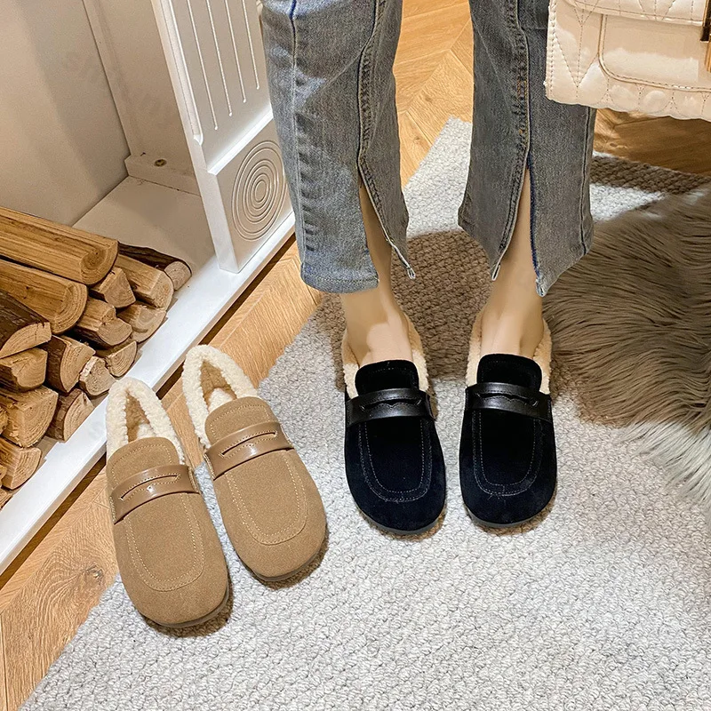 

Женская обувь на плоской подошве, зимняя теплая плюшевая модная хлопковая обувь, уличная повседневная обувь, Нескользящие матовые замшевые зимние ботинки высокого качества