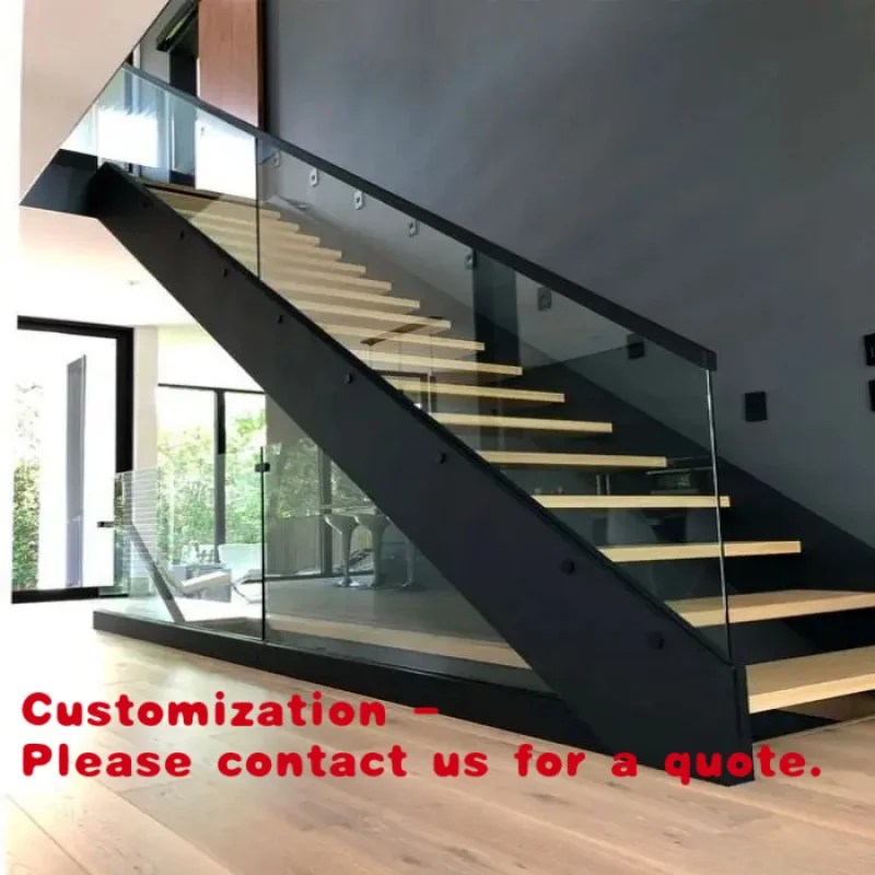 custom.Barrier-Design Straight Elevator, Widened Glass/solid Wood/marble Steps, Double-sided Continuous Handrail Guardrail