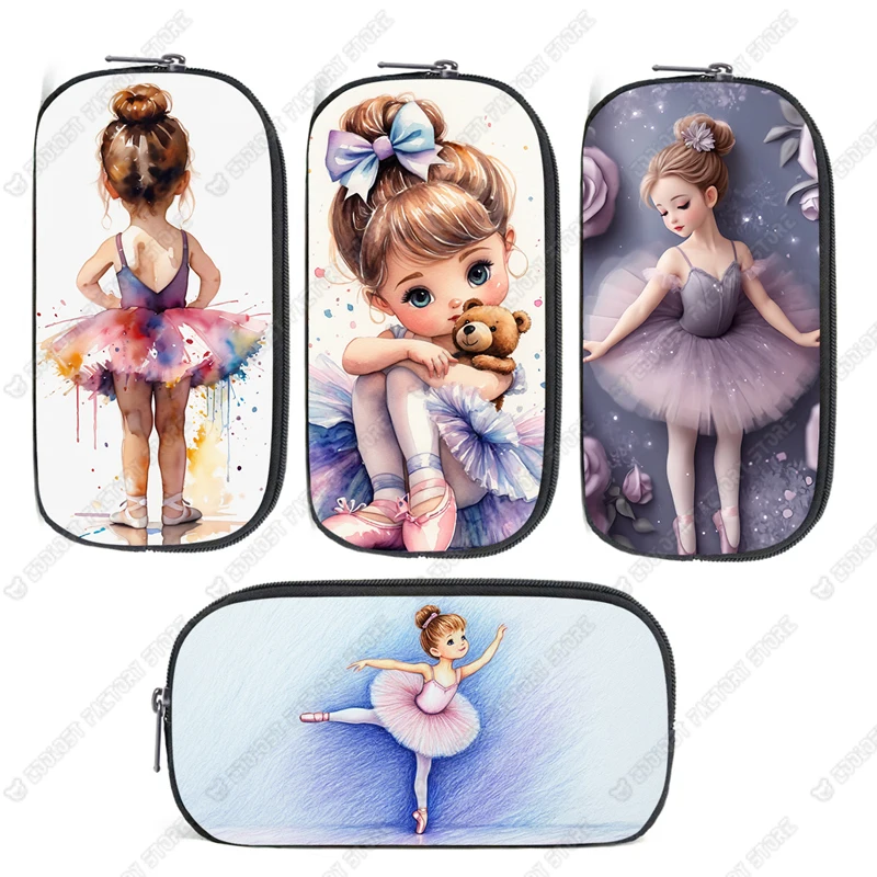 Cute Cartoon Ballet Girl Painting Cosmetic Case Pencil Bag Women Makeup Bag Organizer Teenager Pencil Box for School Supplies
