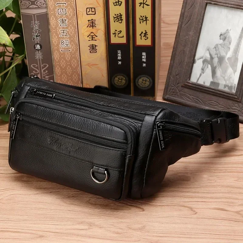

Genuine Leather Waist Fanny Pack Bag For Men Travel Retro Natural Skin Male Purse Cross Body Sling Chest Hip Bum Belt Bags