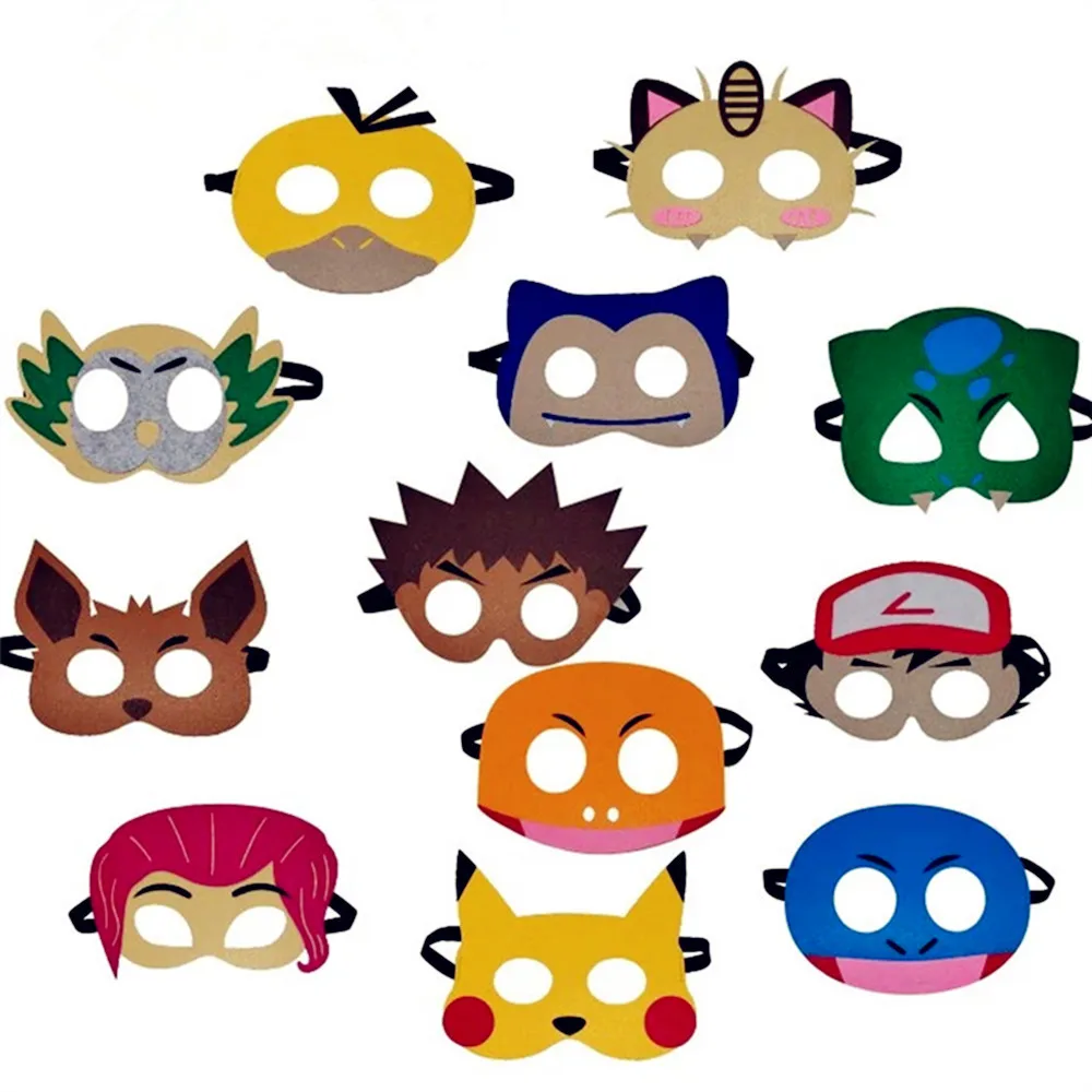 12Pcs Pokemon Felt Mask Cosplay Prop Pikachu Eevee Eye Mask Kids Birthday Party Decoration Masquerade Dress Up Party Supplies