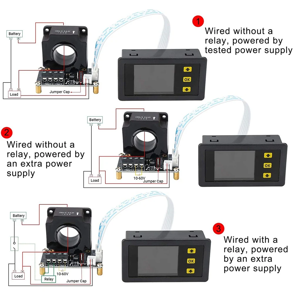 Charge-Discharge Meter, 0-90V 100A , Amperage, Power, Battery Capacity Amp-Hour Watt-Hour Time Multimeter