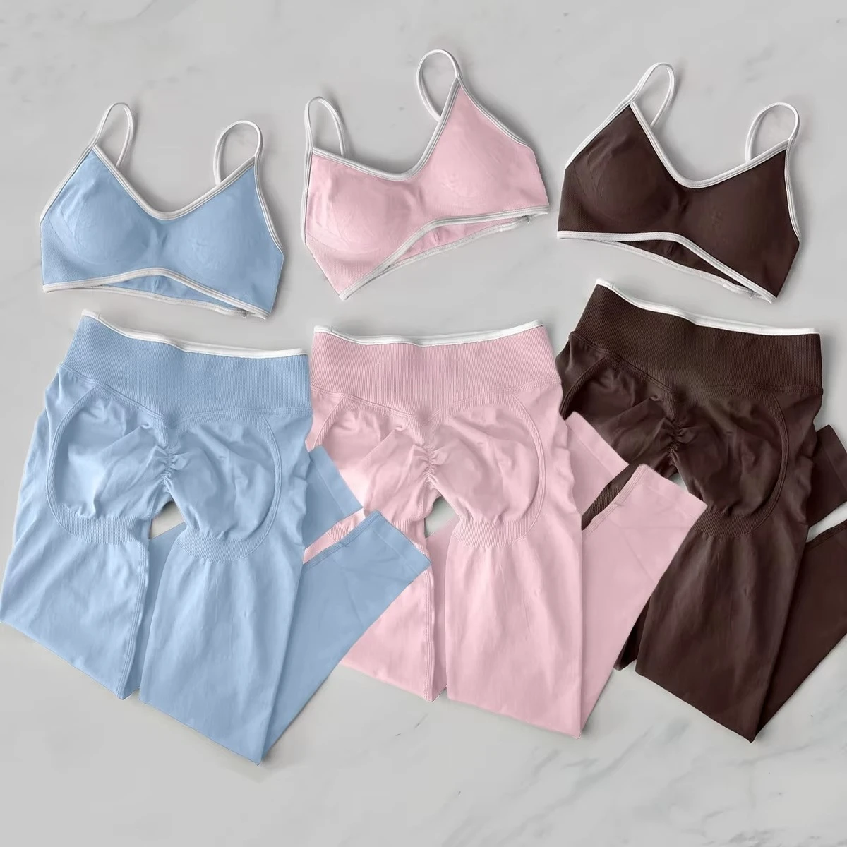 2Pcs 여성 체육관 요가 세트 원활한 높은 허리 레깅스 스포츠 브라 탑 운동 복장 피트니스 Activewear 러닝 트레이닝 의류