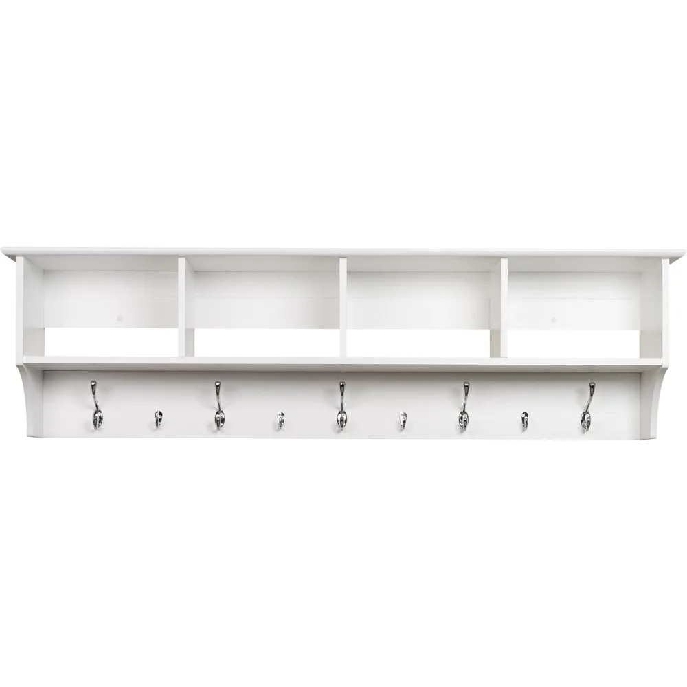 حامل معطف مثبت على الحائط مقاس 60 بوصة مع 4 أرفف، أبيض، مثالي لتخزين المدخل أو المدخل، 11.5 بوصة عمق × 60 بوصة عرض × 16.5 بوصة ارتفاع #6