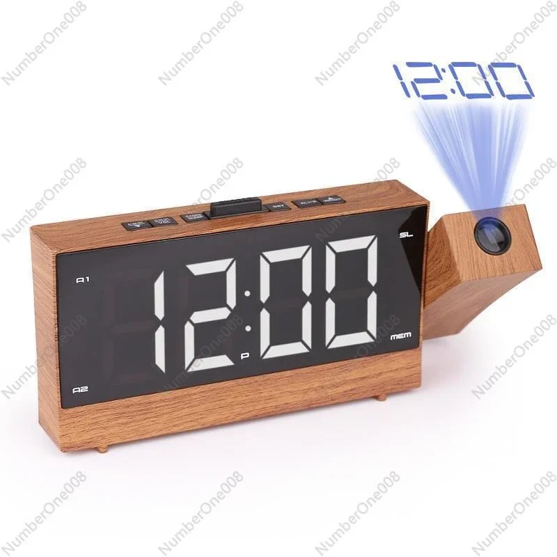 

Деревянные индивидуальные цифровые часы с ленивой проекцией, светодиодный электронный будильник, многофункциональный USB-зарядка, радио, декоративный светильник