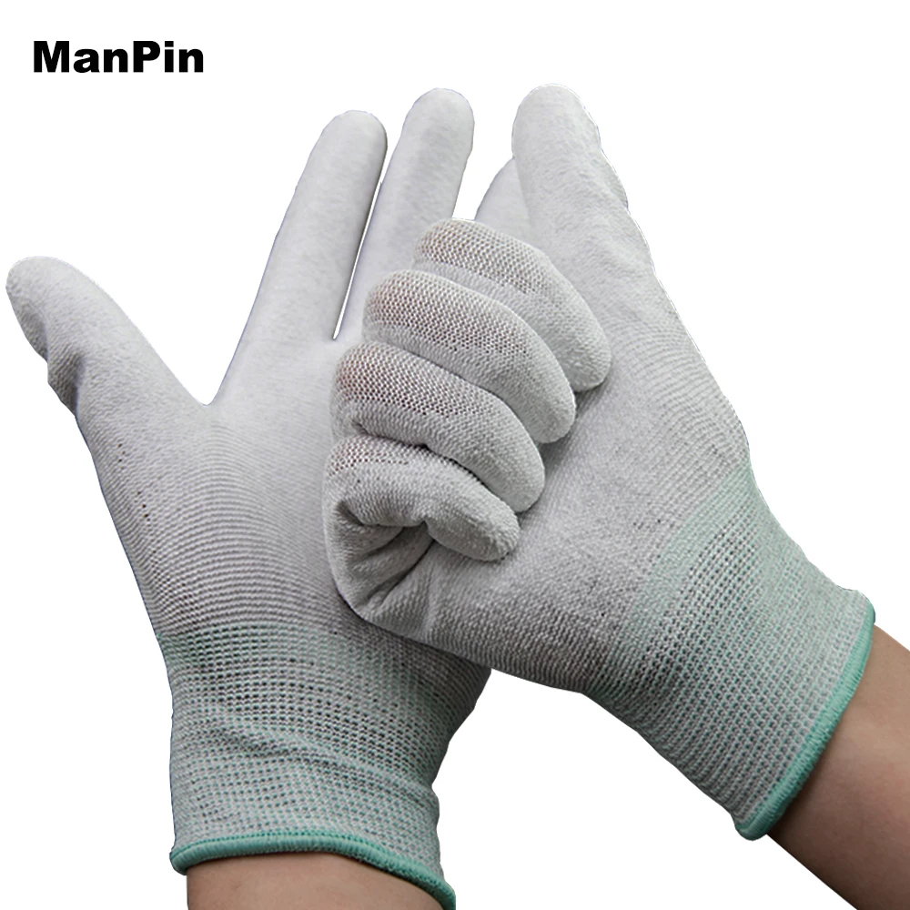 10Pair Gloves Hand Protect PU Painted Palm Carbon Fiber ESD AntiStatic Non Slip Phone Repair Screen PCB Soldering Working Tool