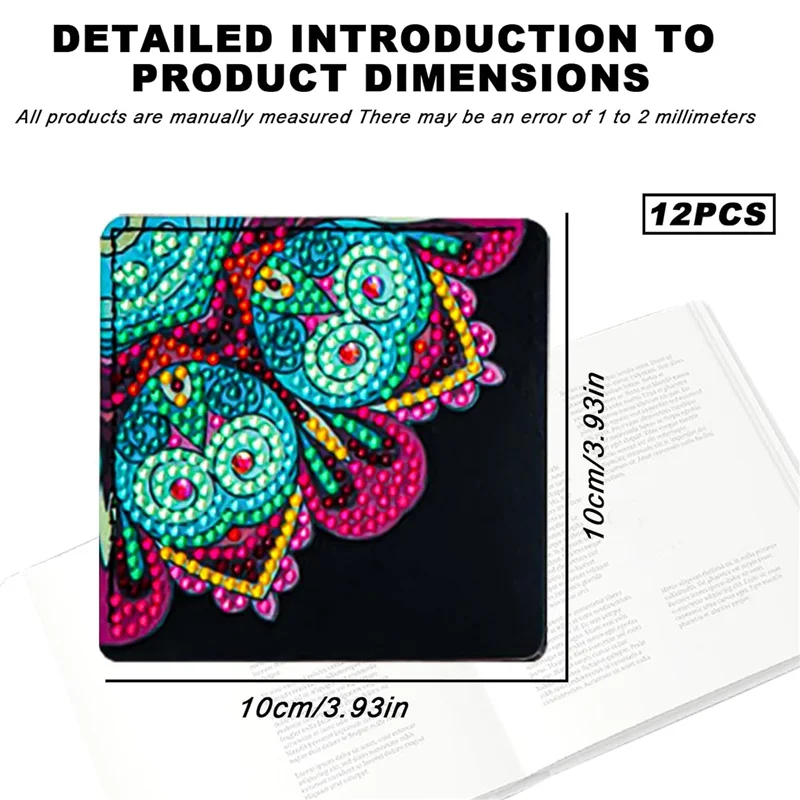 

Compact Book Marks Mandala Diamond Painting Book Marks 12PCS DIY Diamond Art Corner Bookmarks Diamond Painting Corner Bookmark D