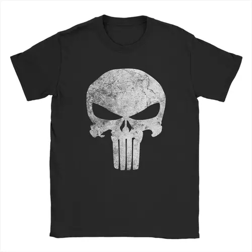 Imagen 1 del producto Camisetas desgastadas con símbolo de calavera Punisher de cómics, camiseta divertida de algodón puro para hombre, camiseta con cuello redondo, ropa de talla grande
