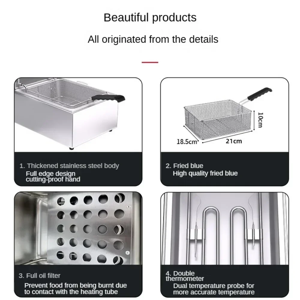 Fritadeira elétrica tanque único para uso comercial, para fritar frango e batatas fritas, colher de aço inoxidável e temperatura constante