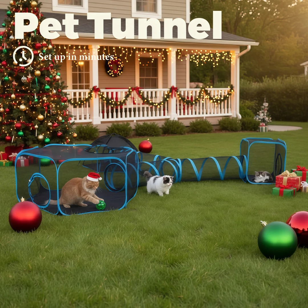 

4-in-1 Portable Mesh Cat Fence with Tunnel Indoor Outdoor Playhouse Multi-Animal Pet Cage Easy Setup for Cats And Small Animals