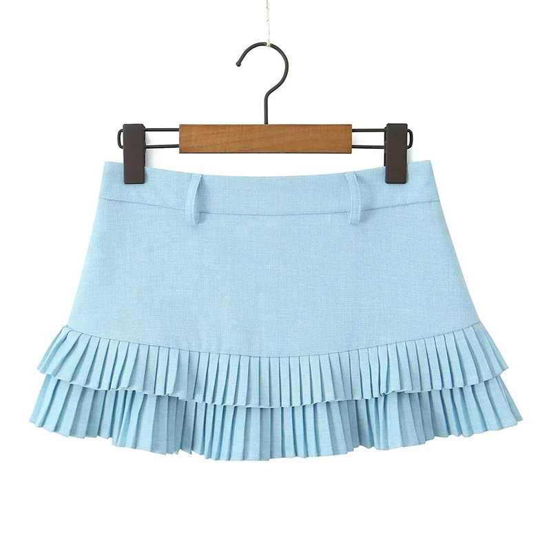 Cool Girl Y2K Pleated Mini Skirt Sexy Low Waist Short Skater Skirts With Shorts Lining Mini Skirts Sweet Women EO4F