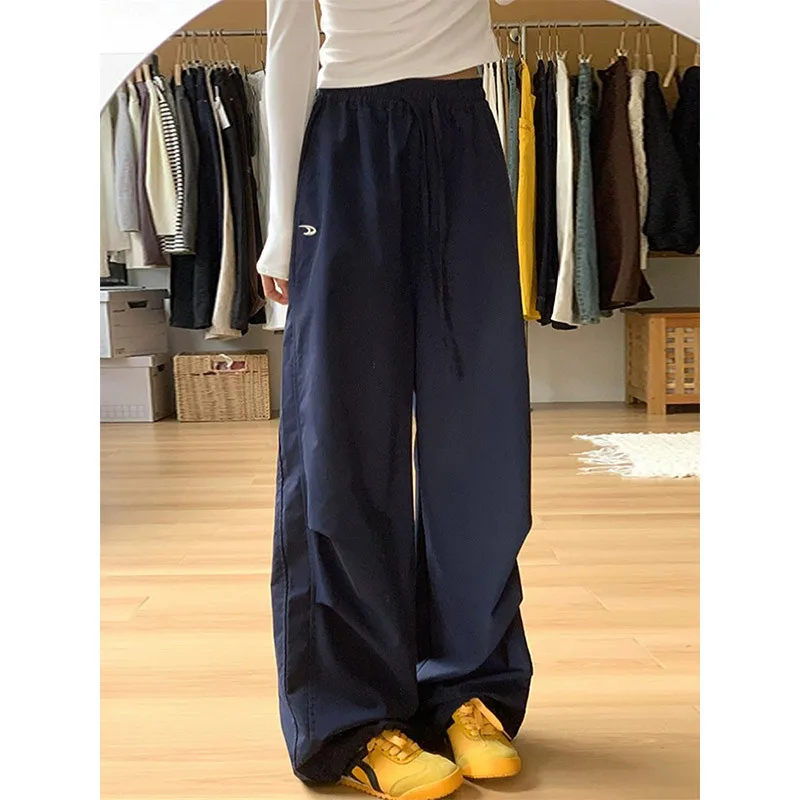 Navy Blue Women's Work 2026 Spring Collection, Loose Straight Cut, Height-Enhancing, Slimming, Casual, Quick-Dry, Embroidered
