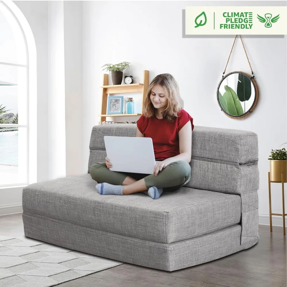 Queensize opvouwbare slaapstoel met traagschuim, wasbare lichtgrijze hoes en 2 kussens