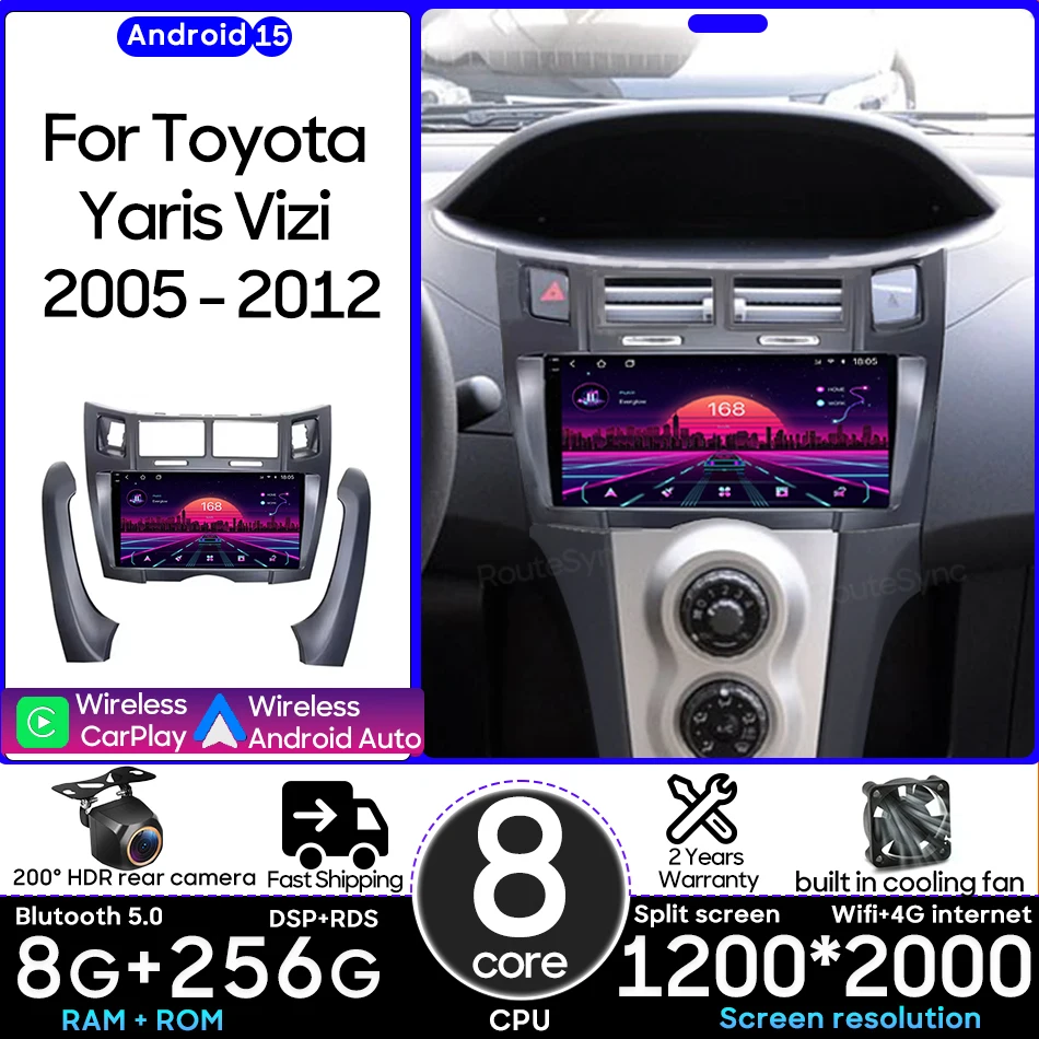

Автомобильный беспроводной мультимедийный плеер для Toyota Yaris Vizi 2005-2012 с Carplay, видео, стерео, Android 16, Bluetooth, автомагнитола, GPS, DSP
