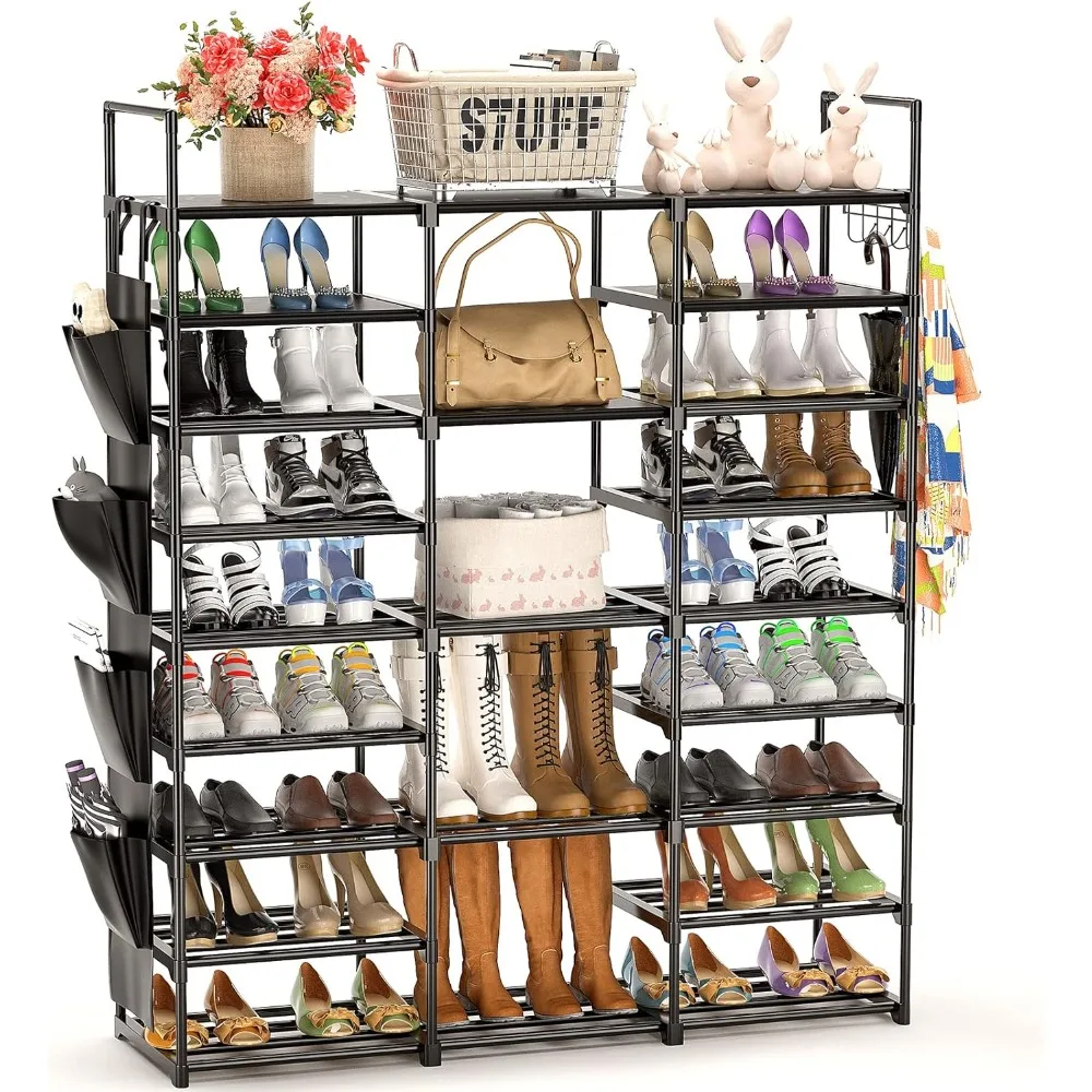 

Large Shoe Rack Organizer Storage, 9 Tier Tall Shoes for Entryway Closet, 60 Pair Shelf Stand, Big Black Metal Free Standing