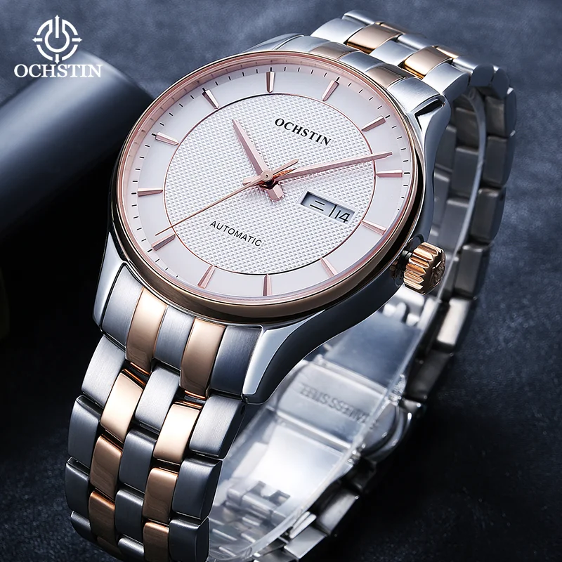 OCHSTIN Men Automatic Mechanical Watch Solid Steel Bracelet Waterproof Daily Office Wristwatch Man Fashion Luxury Clock