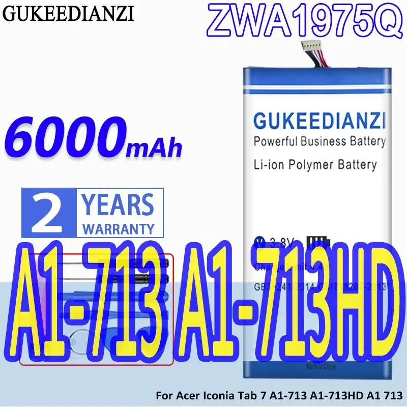

Для Acer Iconia Tab 7 A1-713 A1-713HD A1 713: Премиальная сменная батарея для планшета ZWA1975Q, 6000 мАч