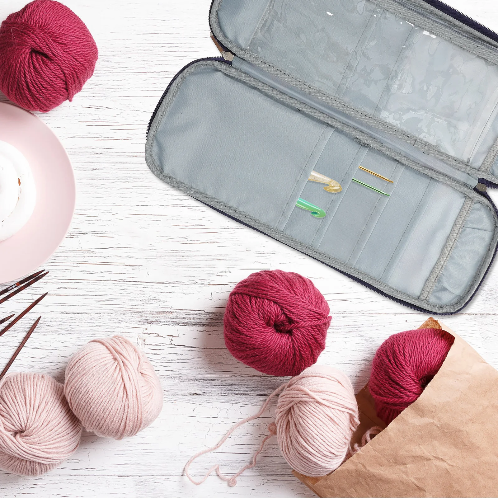 

Crochet Hook Organizer Bag Premium Storage Case Portable Zipper Knitting Supplies Holder Yarn Project Tote Yarn Storage