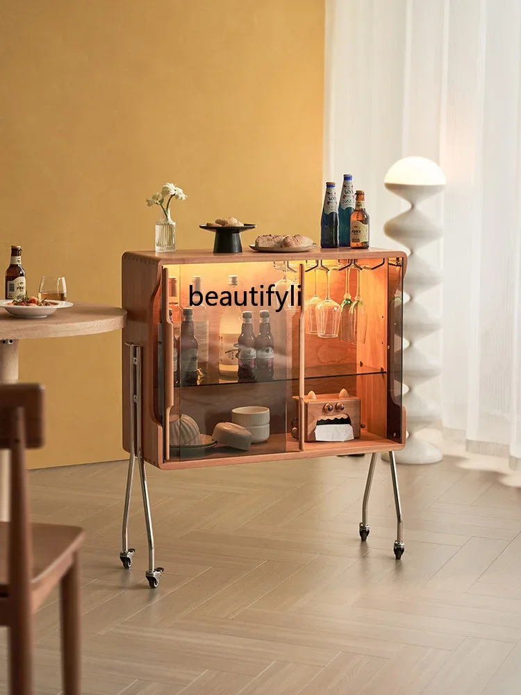 

Solid wood movable wine cabinet living room storage cabinet cherry wood storage cabinet high-end wine rack
