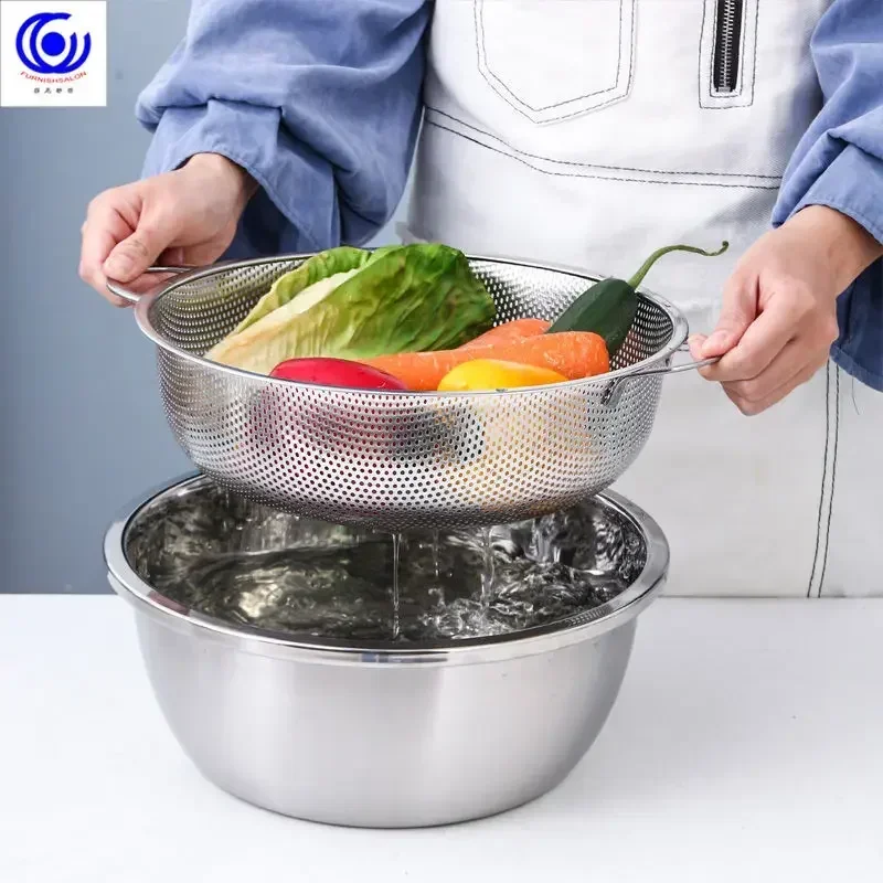 Stainless steel drain basket dense hole multi-purpose basket rice washing vegetable sieve leakage basin leakage basket
