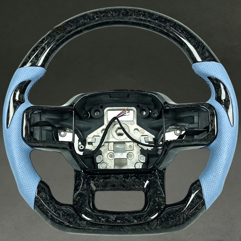 

For Ford Raptor F150 2015-2022 Steering Wheel Forged Carbon Fiber with Customizable Light Blue Perforated Leather for Ford F150