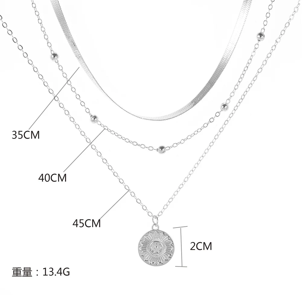 Silberfarbene dreilagige runde Halskette, einfache Schlangenkette, Charm-Kugelkette, Partygeschenk für Damen, exquisiter Schmuck – Detail 3