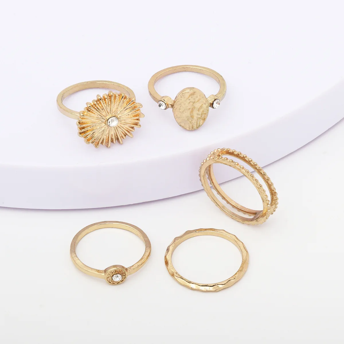 300pcs/lot Personalized wind new ring Simple sun with diamond ring Geometric pattern 5-piece ring set