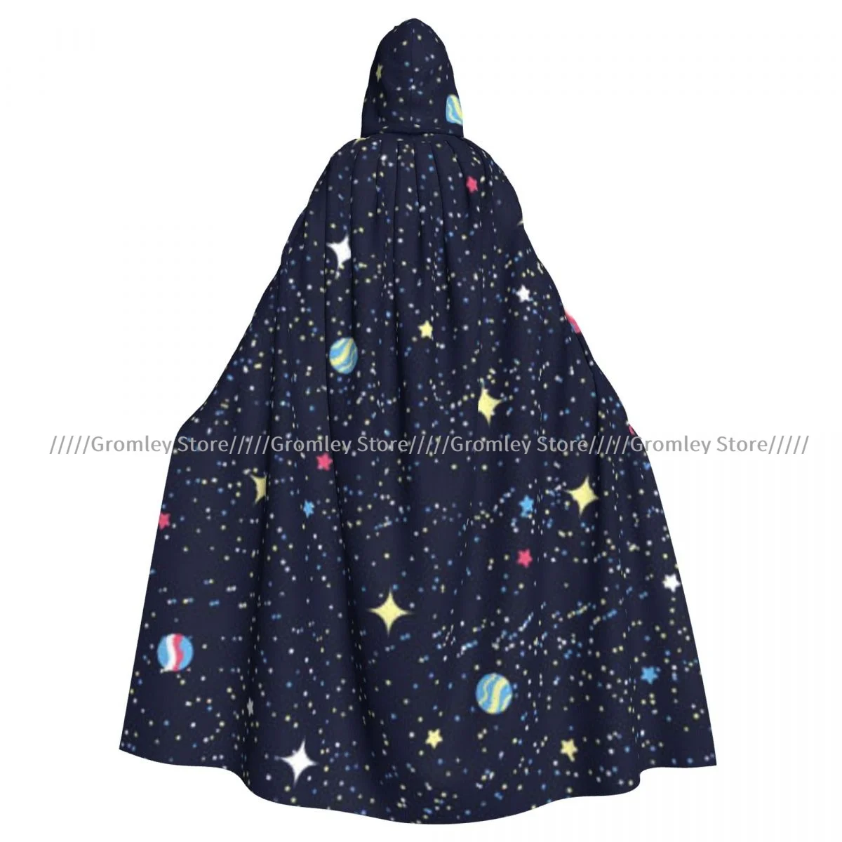 Space Planets Rockets And Stars Cartoon Spaceship Witch Cloak Hooded Cosplay Costume Halloween Adult Long Party Cape