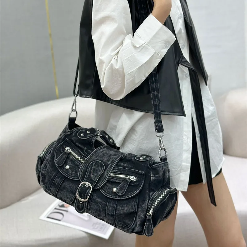 2026 Fashion new style women's retro denim washed denim tote bag
