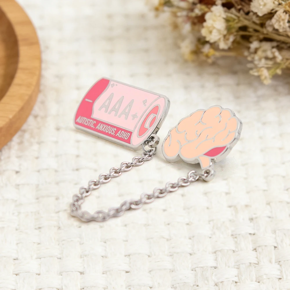 Autismus AAA-Batterie-Brosche Neurodiversität Rosa Gehirn Emaille-Anstecknadel Batterie-Verbindungs-Gehirn Metall-Anstecknadel Logo für gemeinnützige Zwecke Accessoires Geschenk – Detail 6